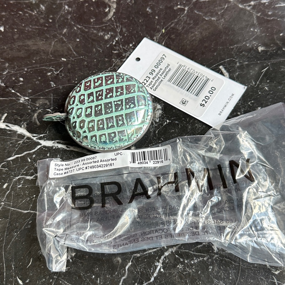 Brahmin Iridescent Mint Green Croc-Embossed Round Tape Measure - Picture 2 of 3